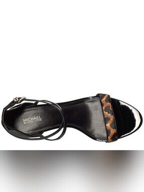 MICHAEL Michael Kors Black Sandal with Leopard-Print Strap